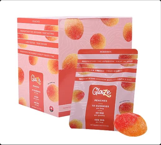 Peaches Box by Glaze - 1 Box, 10 Bags, 400mg Each