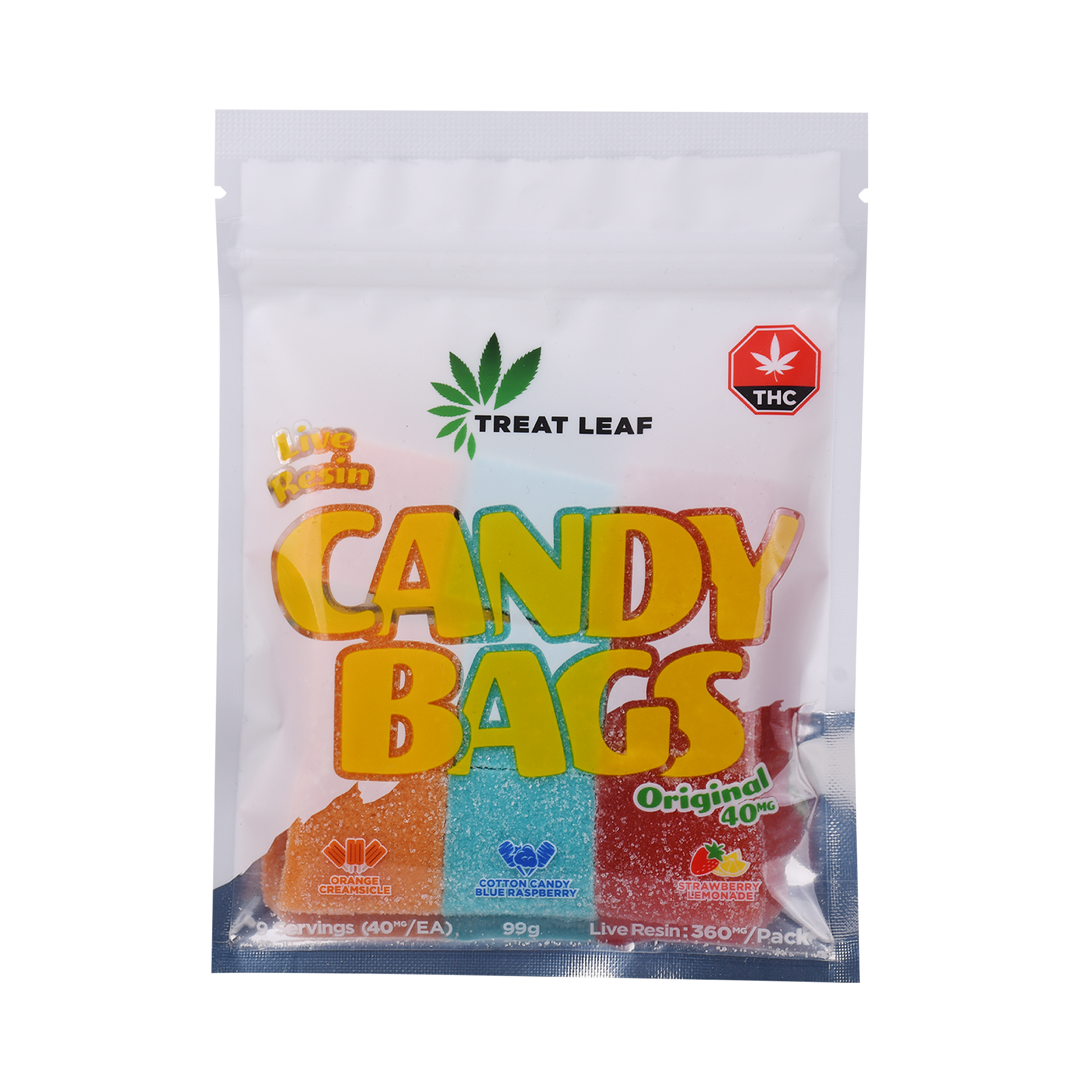 Live Resin Orange Creamsicle, Blue Raspberry, Strawberry, 40mg THC gummies