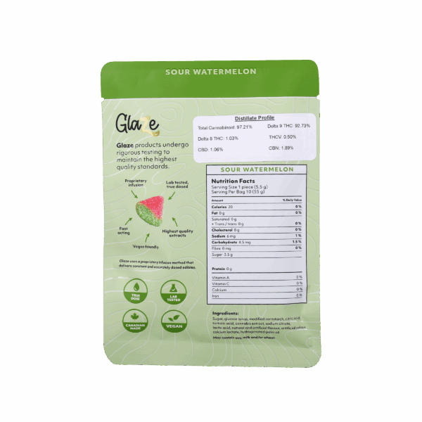 Watermelons Bag by Glaze - 1 Bag, 10 Gummies, 40mg Each - Image 2