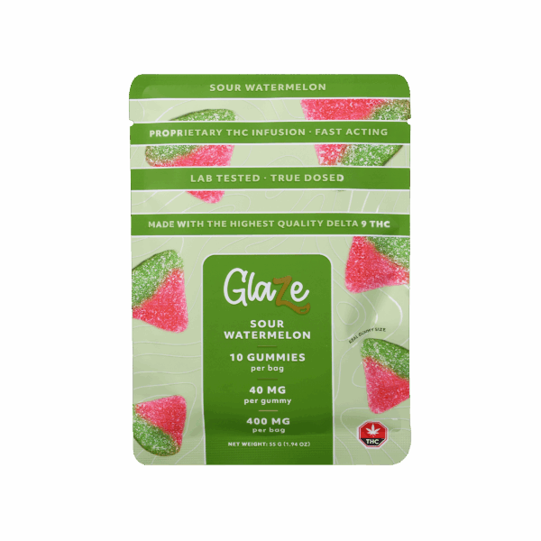 Watermelons Bag by Glaze - 1 Bag, 10 Gummies, 40mg Each